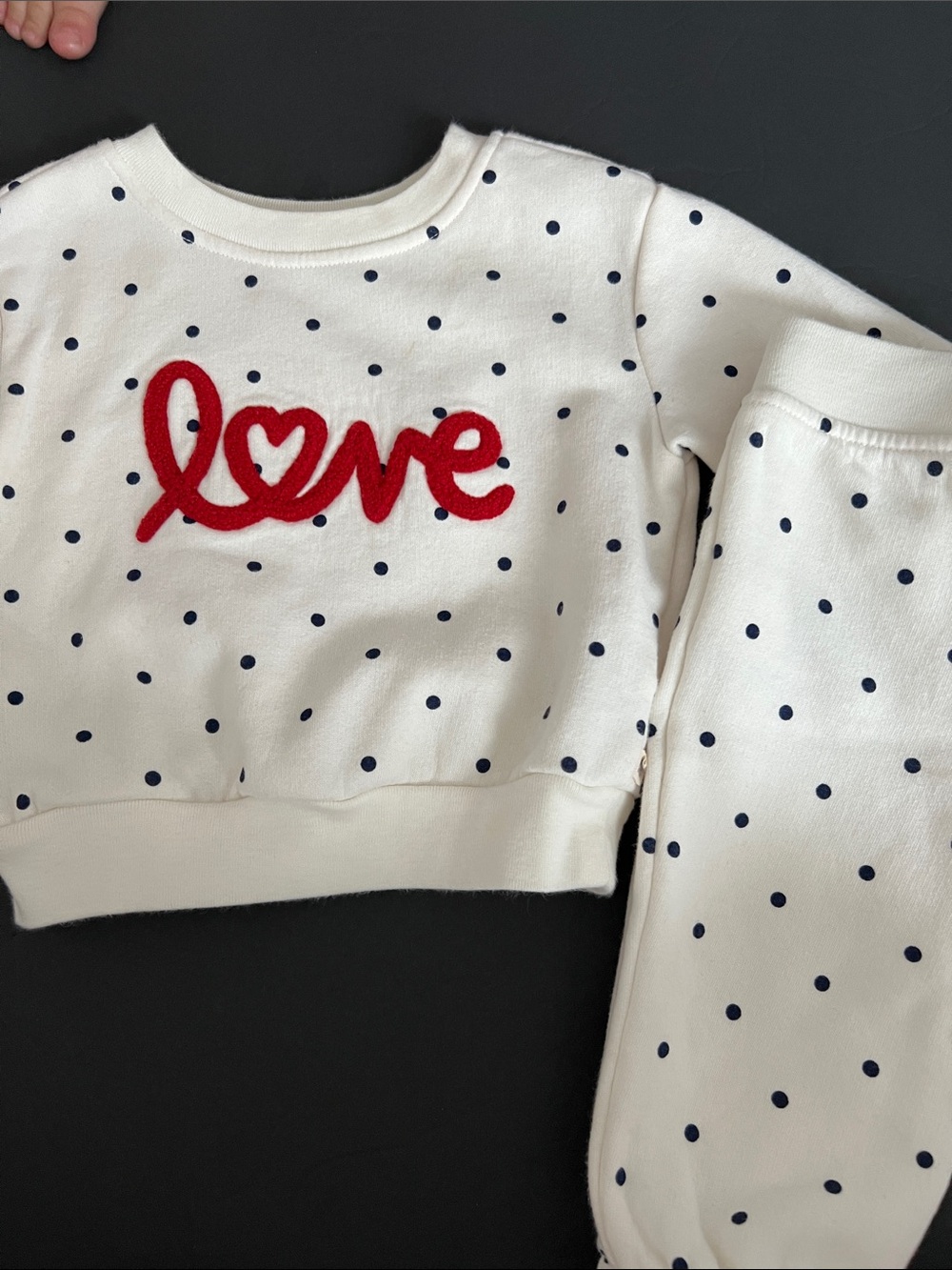 GAP White Polka Dot Pajama Set with Red 'Love' Applique